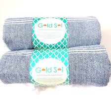 Set of 2 Turkish Towels Cotton Pestemal Blue Gray Gold Sol 73x33 Fast Dry Pestemal price