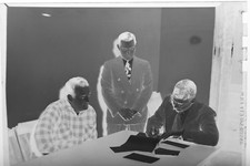 (1) B&W Press Photo Negative Men at Desk Signing Papers Suit Flannel - T2602 Photo Papers & Acetates price