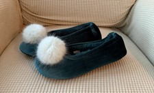 Women’s Old Navy Teal Velvet Pom-Pom Ballet Flat Slippers Slippers price
