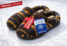 Dearfoams Men’s Slip-On Memory Foam Striped Slippers Brown/Blue/Yellow 10 Slippers price