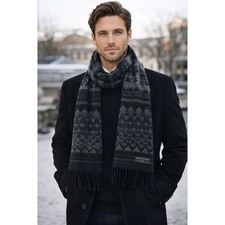 D&Y Scarf Mens OS Black Gray Fair Isle Softer Than Cashmere Academia Minimalist Men's Scarf price