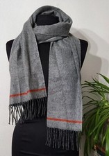Men's Scarf Made in Germany SOFT Grey Charcoal Fringe Blood Orange Stripe EUC Men's Scarf price