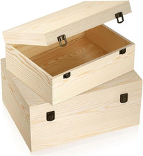 2 Pack Large Unfinished Wooden Box with Hinged Lid, 14”X10.4”X 6.5", 12"X 9"X4.9 Jewelry Boxes price