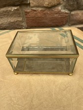 Vintage Brass & Etched Glass Trinket Box – Mirrored Footed Jewelry Case Jewelry Boxes price