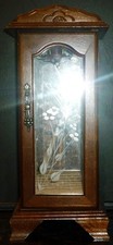STUNNING WOODEN MIRRORED JEWELRY BOX ETCHED GLASS DOOR PINK LINING INSIDE 12" Jewelry Boxes price
