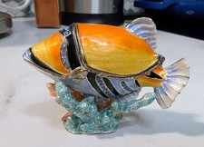Vintage Bejeweled Humuhumunukunukuapuaa Triggerfish Trinket Box Enamel Coral Jewelry Boxes price