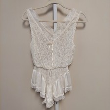 Vintage Inner Most White Lace Teddy Bodysuit Ruffle Satin Trim M Bridal Coquette Inner Bodysuit price