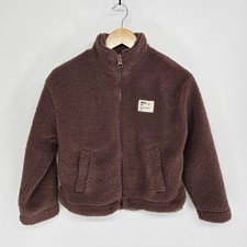 Zara Fleece Jacket Kids 9-10 Brown Burgundy Sherpa Zip Up Paris Teddy Coat Cozy Girls' Coat price