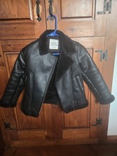 Zara Kids Black Faux Leather Moto Biker Jacket Full Zip, Size 8 Girls' Coat price