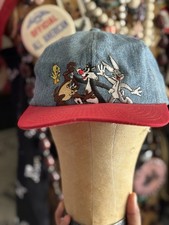 Vintage Warner Bros Studio Store Kids Looney Tunes Denim Snapback Hat Bugs Taz Kids' Hat price