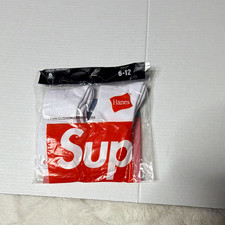 Hanes x Supreme Men’s White/Red Cushioned Crew Socks Logo Pattern 6-12 4-Pack Men's Socks Set price