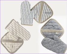 NEW Magic Linen Pot Holder & Oven Mitt Kitchen Gift Set Solid Blue or Tan Stripe Kitchen Textile Set price