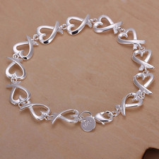 925 Sterling Silver Charm Heart Thick Chain Women Bracelet Fashion Jewelry Silver Bracelet price