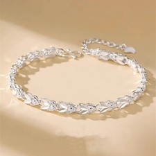 925 Sterling Silver Women Lnterlocking Circle Bracelet Chain Fashion Jewelry Silver Bracelet price