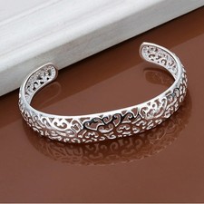 925 Sterling Silver Open Bangle Bracelet Women Round Charm Adjustable Jewelry Silver Bracelet price