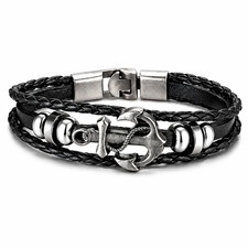 Anchor Leather Bracelet for Men Silver Bracelet price