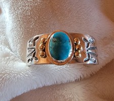 Famous Jeweler Tommy Jackson Sterling Silver Signed Cuff Bracelet - SS/Gold/Turq Silver Bracelet price
