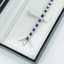 9ct Round 4mm Lab Created Diamond Sapphire Tennis Bracelet 14K White Gold Plated Silver Bracelet price