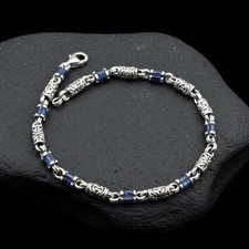 925 Men Silver Sapphire Chain Bracelet Silver Sapphire Gemstone Chain Silver Bracelet price