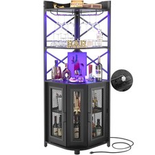Corner Bar Cabinet with Power Outlet, Industrial Wine Cabinet with LED Strip ... Home Appliances Display / Outlet price