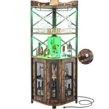 Corner Bar Cabinet with Power Outlet, Industrial Wine Cabinet with LED Strip ... Home Appliances Display / Outlet price
