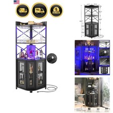 Corner Bar Cabinet with Power Outlet, Industrial Wine Cabinet with LED Strip ... Home Appliances Display / Outlet price