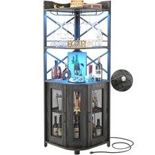 Corner Bar Cabinet with Power Outlet, Industrial Wine Cabinet with LED Strip ... Home Appliances Display / Outlet price