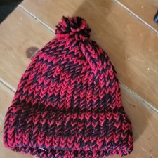 Red Black Colorblock Beanie Hat w/ Pom Pom Unisex Adults Winter/Fall One Size Unisex Beanie price