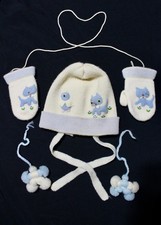 Vintage Midcentury Baby Knit Hat and Mittens - Wool - 1950s-60s Baby Gloves price