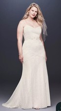 Galina Wedding Gown Size 4 Ivory Lace Sheath WG3916 Retail $600 W/ Train Wedding Dress price