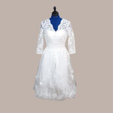 Lace Tea-Length Bridal Dress with 3/4 Sleeves - White Wedding Dress price
