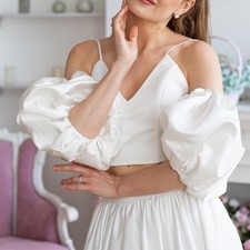Detachable White Puff Sleeves Bridal Grown Custom Made Removable One Size Wedding Dress price