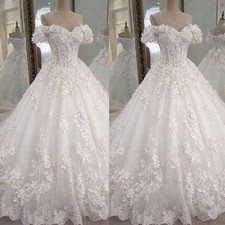 Princess Wedding Dresses Off The Shoulder 3D Floral Lace Applique Bridal Gowns Wedding Dress price