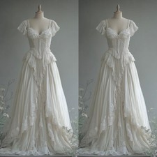 Vintage Wedding Dresses Lace Applique Ruffle Sleeve A-Line Dreamy Bridal Gowns Wedding Dress price