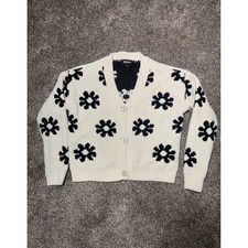 DKNY Kids Cream Black Daisy Flower Knit Cardigan Sweater Girls Small Girls' Sweater & Cardigan & Knitwear price