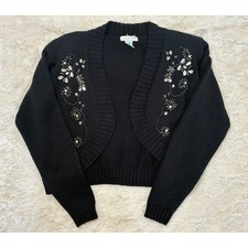 Jamie Scott Vintage Black Beaded Cropped Bolero Cardigan Sweater Soft Girl Era M Girls' Sweater & Cardigan & Knitwear price