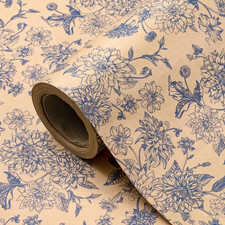 Kraft Blue Floral Wrapping Paper - Mini Roll - 17 Inch x 16.5 Feet - Vintage Blu Wrapping Paper price