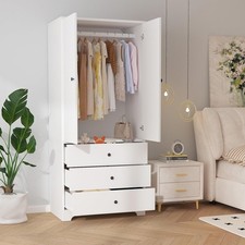 71" Wooden Armoire Wardrobe Closet Furniture Storage with 3 Drawers Hanging Rod Wardrobe & Closet price