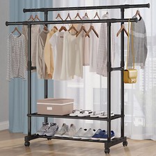 Heavy Duty Clothing Garment Rack Rolling Clothes Organizer Double Rails Hanging Wardrobe & Closet price
