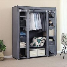69" Portable Clothes Closet Wardrobe Storage Cabinet Shelves Non-woven Gray Wardrobe & Closet price