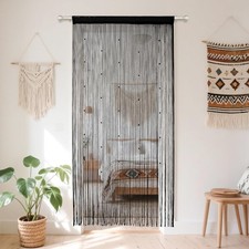 Black Beaded Curtains for Doorways - Door Beads Curtain Semi-Sheer Handmade Sheer Curtain price