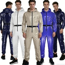 US Mens Waterproof Coveralls Rain Suit One Piece Hooded Raincoat Glossy Jumpsuit Men's Jumpsuit price