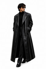Men Black Leather Trench Coat Long Overcoat Double Breasted Gothic Winter Jacket Men's Trench Coat price