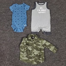 Boys Clothing Lot 3/6 Months Old Navy Camo Shirt & Two One Piece Bodysuits Set Boys' Clothing Set price
