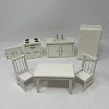 LOT of 7 Dollhouse White Wood Kitchen Cabinets, Appliances, Table & Chairs Electric Kitchen Appliances Dowry Sets price