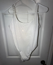 Michael Michael Kors White Rhinestone One Piece Swimsuit Size 4 Padded Scoop Bac Modest Swimwear price