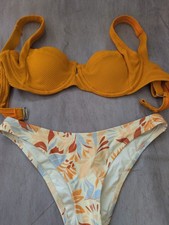 Rhythm Women's Two-Piece Bikini Set, Orange Textured Top with Floral Print High- Modest Swimwear price