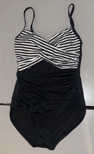 Embrace Your Curves Miracle Brands Black/White Striped One-Piece Swimsuit S Modest Swimwear price
