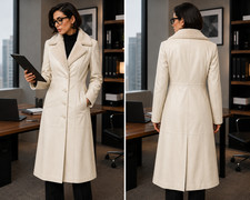 Womens Leather Trench Long Sherling Coat Jacket Ivory Size S M L XL 2XL Women's Raincoat price