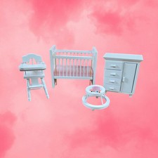 4 Pcs White Dollhouse Furniture Nursery Baby Room Crib Pram High Chair Dresser Baby Room Dresser price